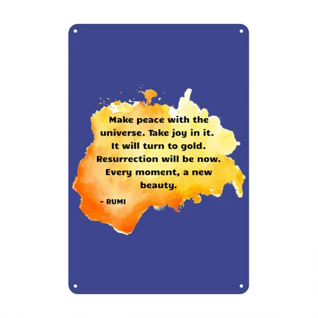 Rumi Quote Make Peace With The Universe Royal Blue Metal Poster Wall Art Decor Sign