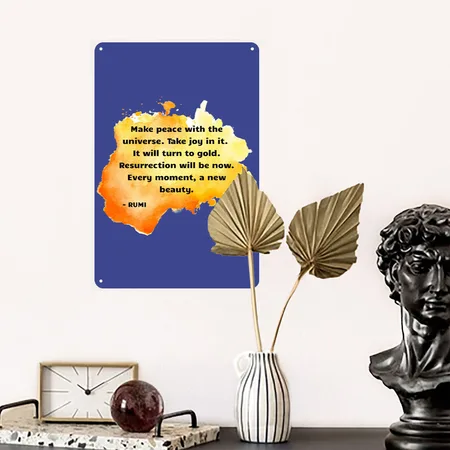Rumi Quote Make Peace With The Universe Royal Blue Metal Poster Wall Art Decor Sign