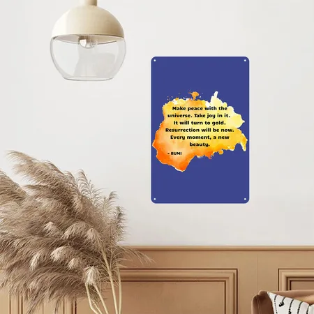 Rumi Quote Make Peace With The Universe Royal Blue Metal Poster Wall Art Decor Sign