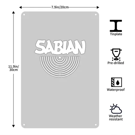 Sabian White Heather Gray Metal Poster Wall Art Decor Sign