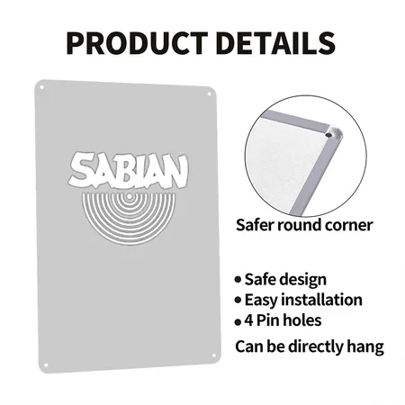Sabian White Heather Gray Metal Poster Wall Art Decor Sign