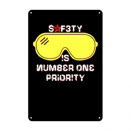 Safety Is Number One Priority - Crazy Russian Hacker Safetyglasses Black Metal Poster Wall Art Decor Sign