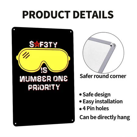 Safety Is Number One Priority - Crazy Russian Hacker Safetyglasses Black Metal Poster Wall Art Decor Sign