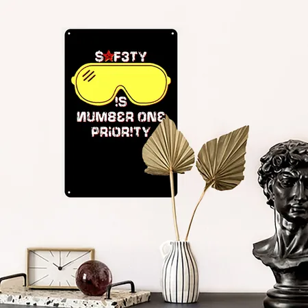 Safety Is Number One Priority - Crazy Russian Hacker Safetyglasses Black Metal Poster Wall Art Decor Sign