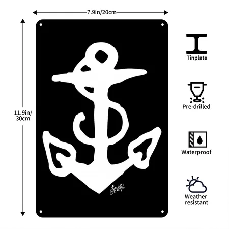 SAILOR JERRY Tattoo Anchor Black Metal Poster Wall Art Decor Sign