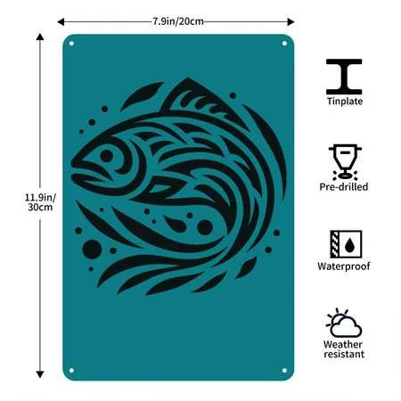 Salmon Native American Zodiac Heather Teal/black Metal Poster Wall Art Decor Sign