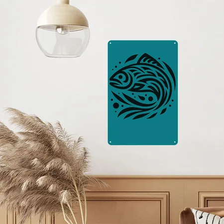 Salmon Native American Zodiac Heather Teal/black Metal Poster Wall Art Decor Sign