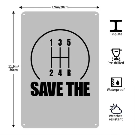 Save The Stick Shift Car Guy Manual Stick Shiftsti Heather Grey Metal Poster Wall Art Decor Sign