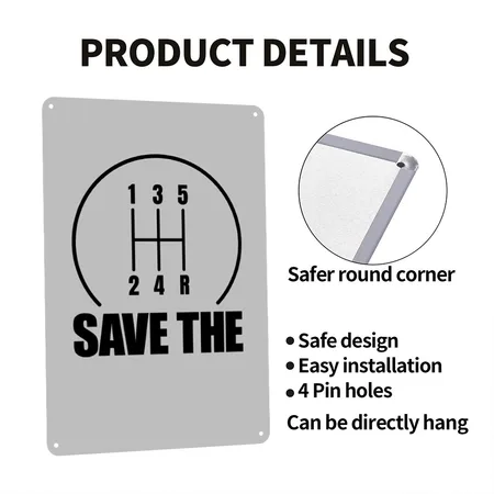 Save The Stick Shift Car Guy Manual Stick Shiftsti Heather Grey Metal Poster Wall Art Decor Sign