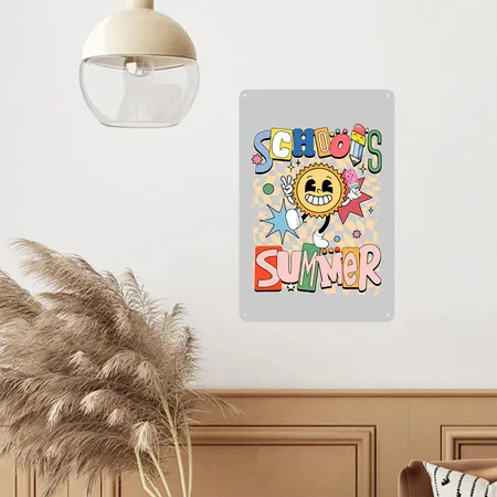 School Out For Summer Sunshine Retro Groovy Heather Gray Metal Poster Wall Art Decor Sign