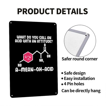 Science Amino Acid Black Metal Poster Wall Art Decor Sign