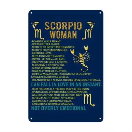 Scorpio Woman Navy Metal Poster Wall Art Decor Sign