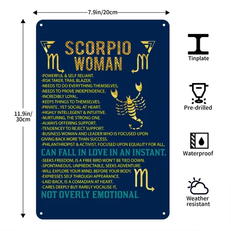Scorpio Woman Navy Metal Poster Wall Art Decor Sign