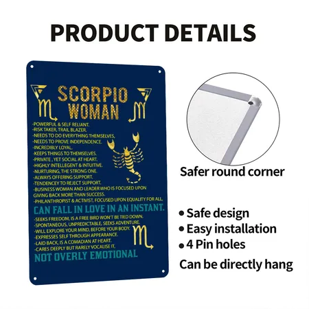 Scorpio Woman Navy Metal Poster Wall Art Decor Sign