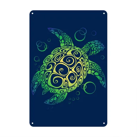 Sea Turtle Navy Metal Poster Wall Art Decor Sign