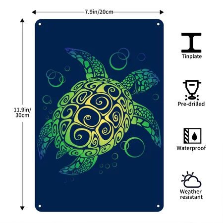 Sea Turtle Navy Metal Poster Wall Art Decor Sign