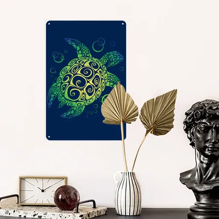 Sea Turtle Navy Metal Poster Wall Art Decor Sign