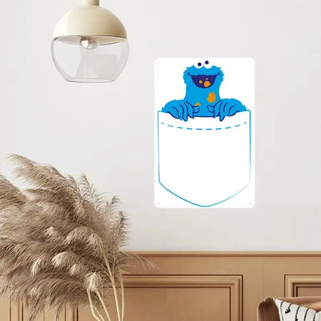 Sesame Street Cookie Monster Eats Cookie White/black Metal Poster Wall Art Decor Sign
