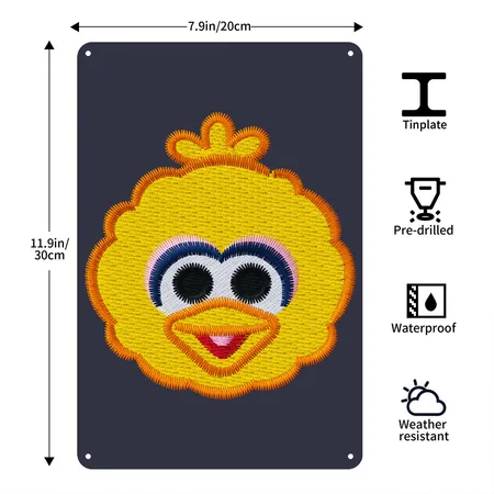 Sesame Street Embroidered Big Bird Navy/heather Gray Metal Poster Wall Art Decor Sign