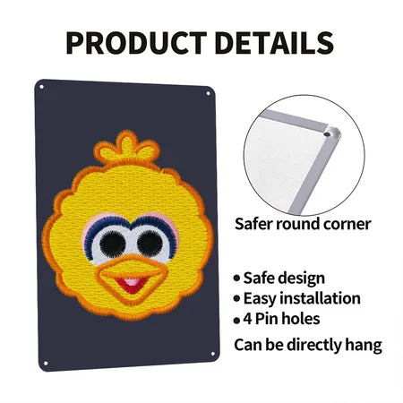 Sesame Street Embroidered Big Bird Navy/heather Gray Metal Poster Wall Art Decor Sign