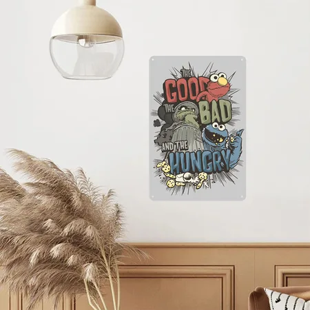 Sesame Street Good Bad And The Hungry Heather Gray Metal Poster Wall Art Decor Sign