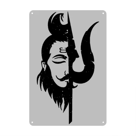 Shiva Trishul Heather Grey Metal Poster Wall Art Decor Sign