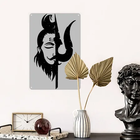 Shiva Trishul Heather Grey Metal Poster Wall Art Decor Sign