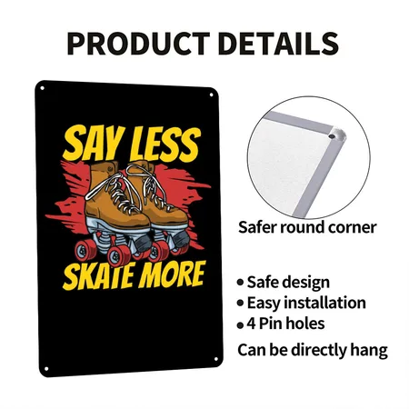 Skater Roller Skates Roller Skating Inline Skaters Black Metal Poster Wall Art Decor Sign