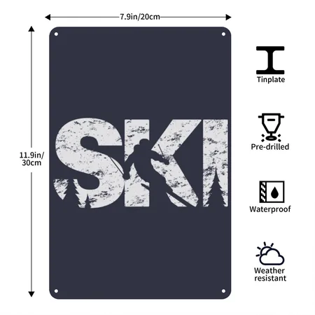 Ski Cool Skiing Style Alpine Skier Gift Women Men Navy/heather Gray Metal Poster Wall Art Decor Sign