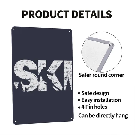 Ski Cool Skiing Style Alpine Skier Gift Women Men Navy/heather Gray Metal Poster Wall Art Decor Sign