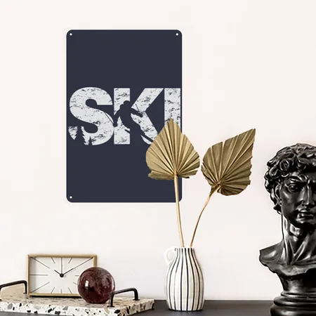 Ski Cool Skiing Style Alpine Skier Gift Women Men Navy/heather Gray Metal Poster Wall Art Decor Sign