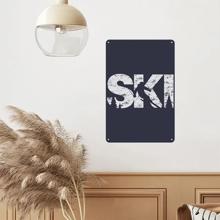 Ski Cool Skiing Style Alpine Skier Gift Women Men Navy/heather Gray Metal Poster Wall Art Decor Sign