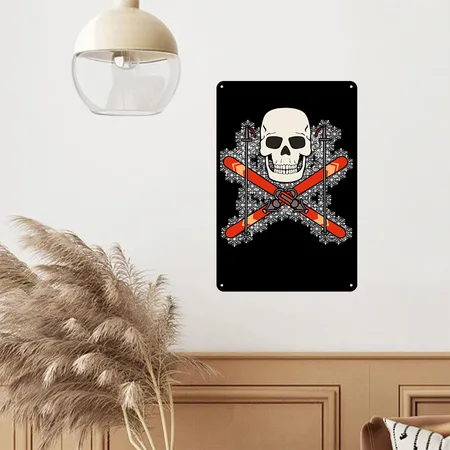 SKIER SKULL PIRATE JOLLY ROGER DESIGN Black Metal Poster Wall Art Decor Sign