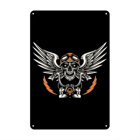 Skull Biker Black Metal Poster Wall Art Decor Sign