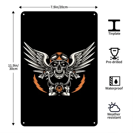 Skull Biker Black Metal Poster Wall Art Decor Sign