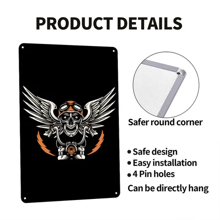 Skull Biker Black Metal Poster Wall Art Decor Sign
