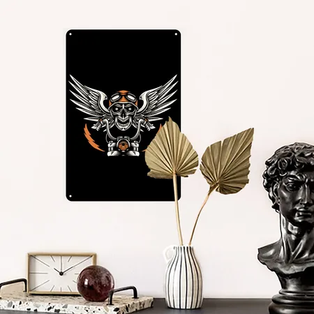 Skull Biker Black Metal Poster Wall Art Decor Sign