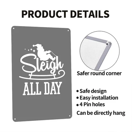 Sleigh All Day Funny Christmas Santa Claus Charcoal Metal Poster Wall Art Decor Sign
