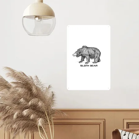 Sloth Bear White/cobalt Blue Metal Poster Wall Art Decor Sign