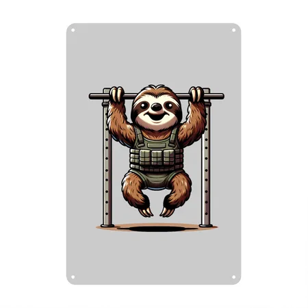 Sloth Slow Crossfit Pull-up Champ: Hang In There Heather Gray Metal Poster Wall Art Decor Sign