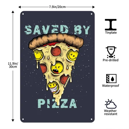 Smileyworld Saved By Pizza Navy/heather Gray Metal Poster Wall Art Decor Sign