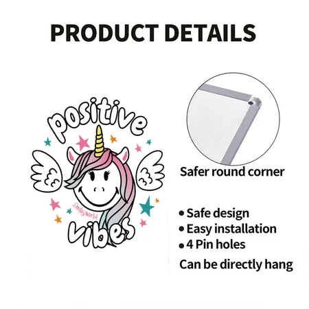 Smileyworld Smiling Unicorn Positive Vibes White Metal Poster Wall Art Decor Sign