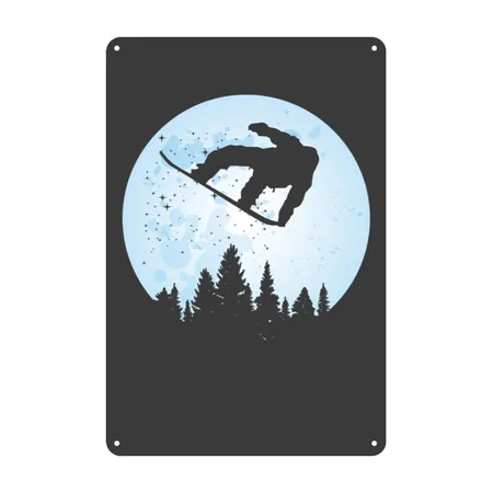 Snowboard Bigfoot Ski Funny Sasquatch Skiing Heather Black Metal Poster Wall Art Decor Sign