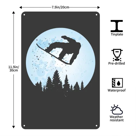 Snowboard Bigfoot Ski Funny Sasquatch Skiing Heather Black Metal Poster Wall Art Decor Sign