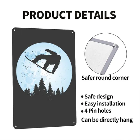 Snowboard Bigfoot Ski Funny Sasquatch Skiing Heather Black Metal Poster Wall Art Decor Sign