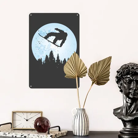 Snowboard Bigfoot Ski Funny Sasquatch Skiing Heather Black Metal Poster Wall Art Decor Sign