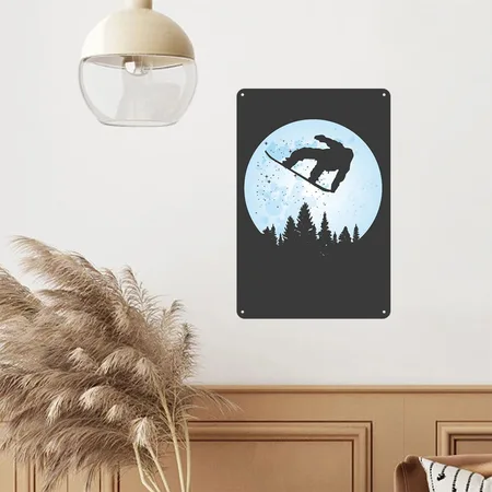 Snowboard Bigfoot Ski Funny Sasquatch Skiing Heather Black Metal Poster Wall Art Decor Sign