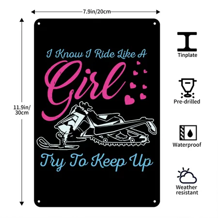 Snowmobile Girl Black Metal Poster Wall Art Decor Sign