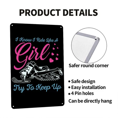 Snowmobile Girl Black Metal Poster Wall Art Decor Sign