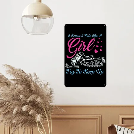 Snowmobile Girl Black Metal Poster Wall Art Decor Sign